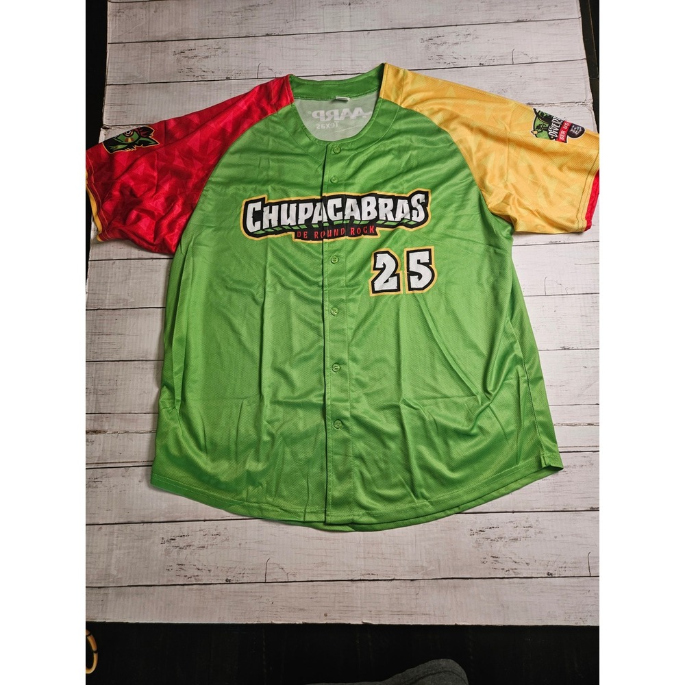 Round Rock Express Chupacabras Jersey XL Copa de la Diversion Green 25 Baseball